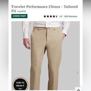 Jos. A. Bank Tan  Traveler Tailored Fit Lightweight Khaki Pants Chinos NWOT